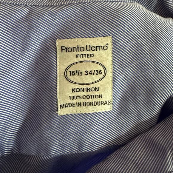 Pronto Uomo Blue Fitted No Iron Men’s Dress Shirt, Medium, 15.5, Pre-owned - Picture 4 of 5